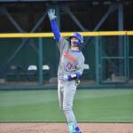 Maddox Shoul celebrates on second base. Ben Ray / The Reporter