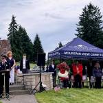 Puget Sound Fire Chaplain Pat Ellis sharing a memorial day message. Photo by Joshua Solorzano/Auburn Reporter