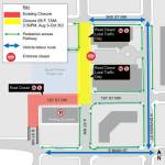 A map of road closures Aug. 3 to Oct. 30 for utility work around the Sounder parking garage under construction. Courtesy graphic, Sound Transit
